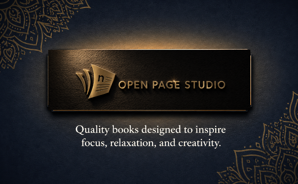 Open Page Studio banner for Mandala Magic, highlighting coloring books designed for focus, relaxation, and creativity.
