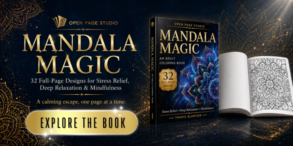 Mandala Magic adult coloring book by Open Page Studio.
