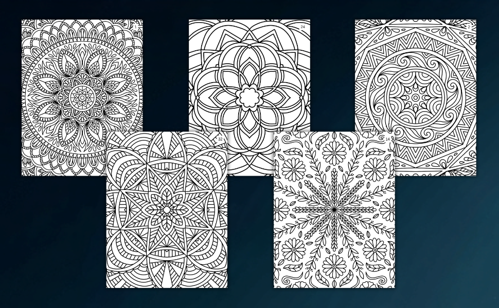 Mandala Magic sample coloring pages with detailed geometric and floral mandala designs.