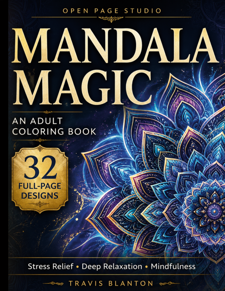 Mandala Magic adult coloring book by Open Page Studio.