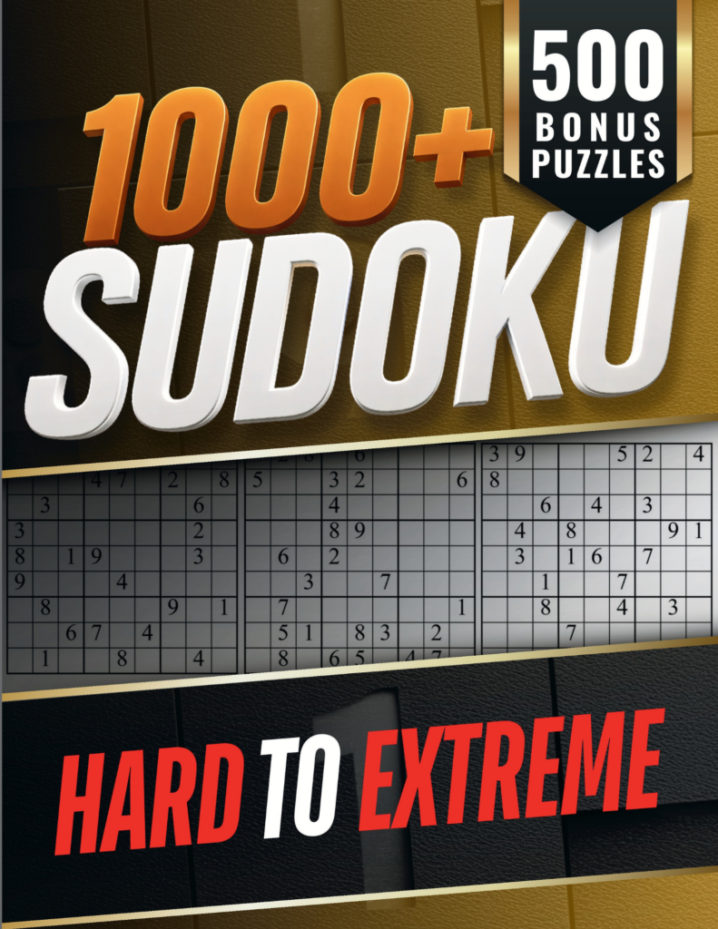 1000 Sudoku Hard to Extreme puzzle book with 500 bonus Sudoku puzzles.