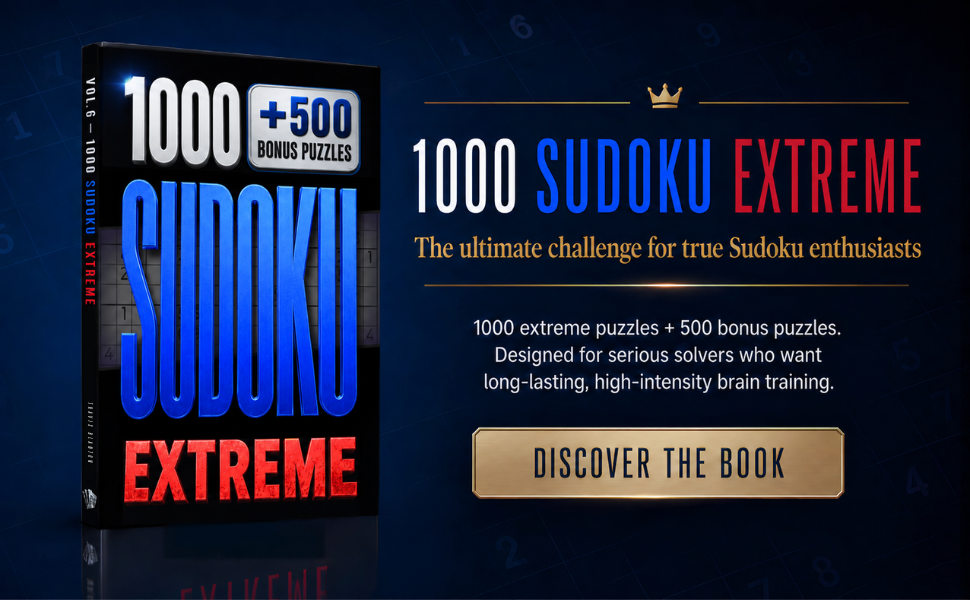1000 Sudoku Extreme book by Open Page Studio with 1,000 extreme Sudoku puzzles and 500 bonus puzzles.