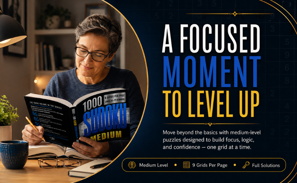 1000 Sudoku Medium book designed for focused Sudoku practice, steady progress, and daily brain training.
