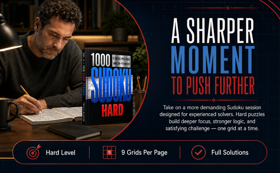 A Sharper Moment to Push Further Sudoku Book 1000 Sudoku Hard book designed for sharper Sudoku practice, advanced focus, and challenging brain training.