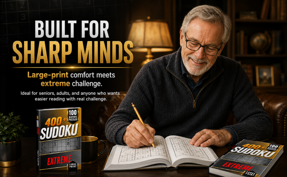 Sudoku Large Print Extreme book designed for sharp minds and challenging brain training.