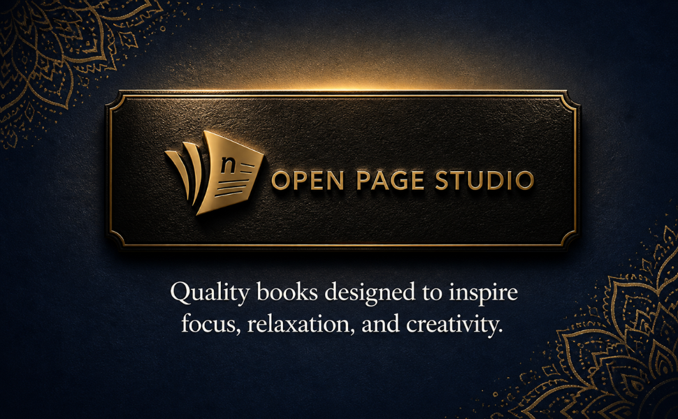 Open Page Studio banner for Animal Mandala Magic, highlighting coloring books designed for focus, relaxation, and creativity.