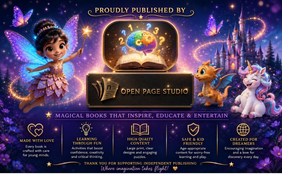 Open Page Studio Magical Sudoku Activity Book Banner Open Page Studio banner for The Magical Sudoku Activity Book, highlighting magical books that inspire, educate, and entertain.
