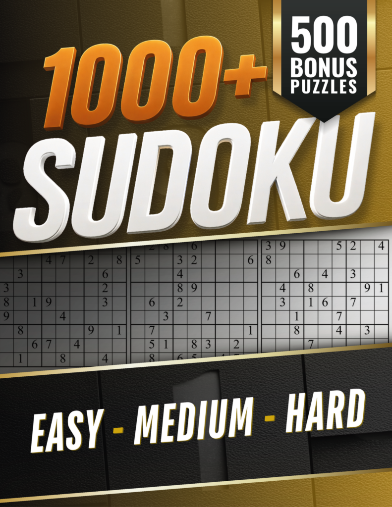 1000 Sudoku Easy Medium Hard puzzle book with 500 bonus Sudoku puzzles.
