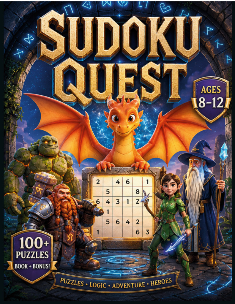 Sudoku Quest fantasy Sudoku activity book for kids.